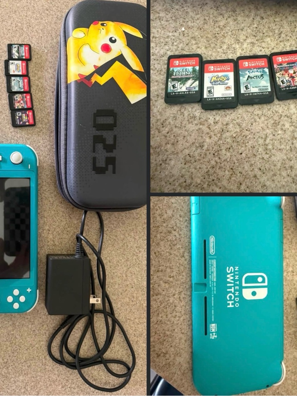 Nintendo Turquoise Switch Lite with Pikachu Travel Case and Games
